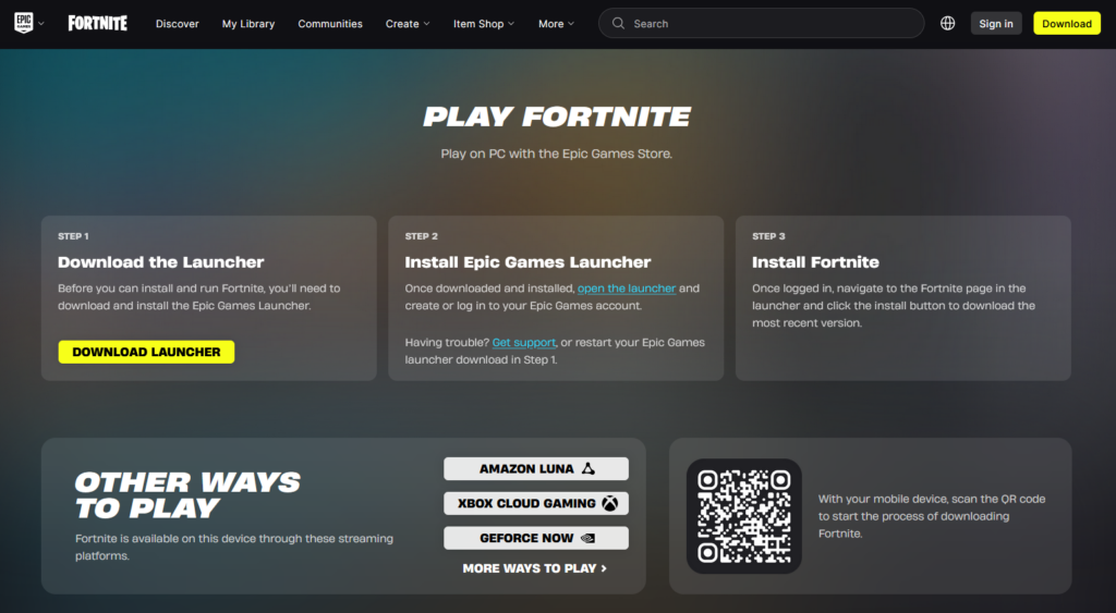 Epic Games Launcherのダウンロードボタン