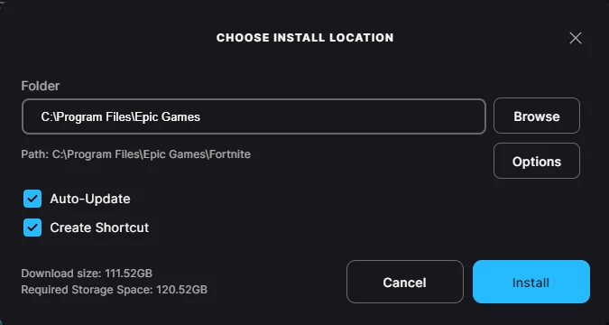 Epic Games Launcherのライブラリからインストール