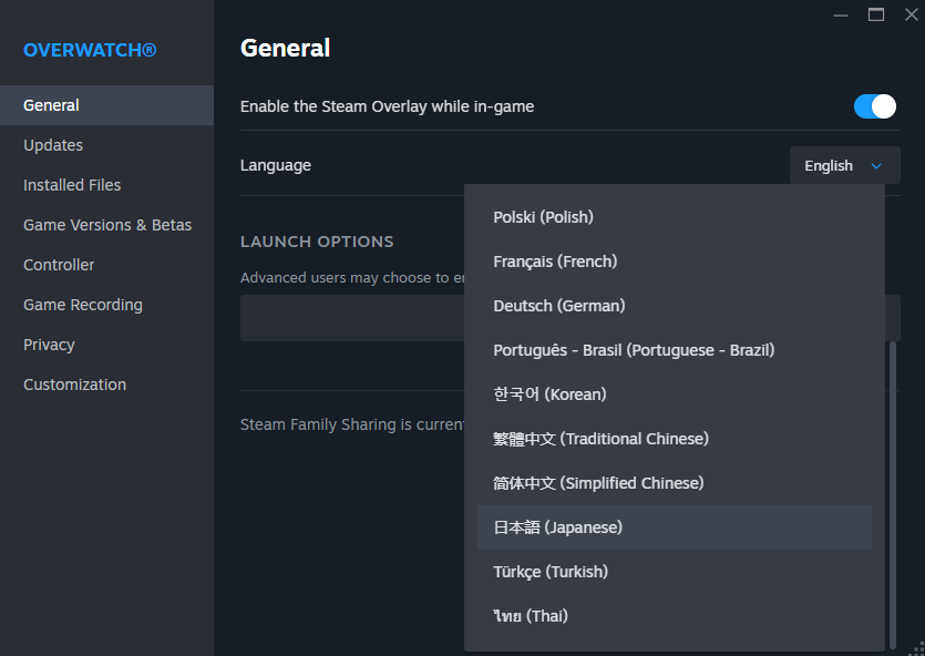 Steamの言語パッチダウンロード画面