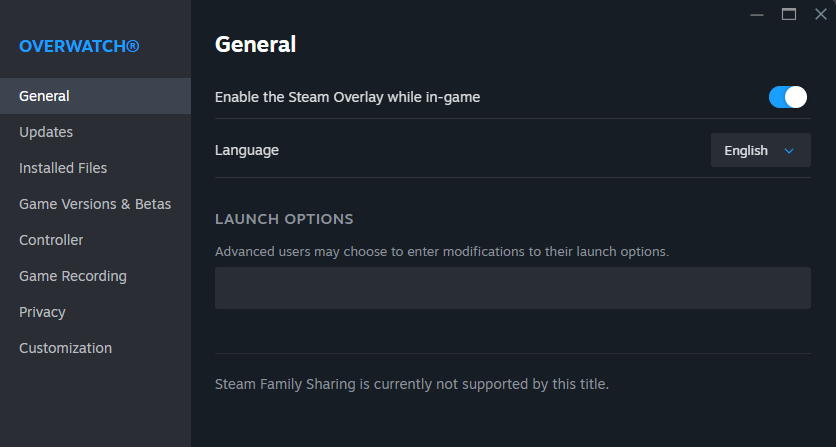 Steamプロパティの言語タブ