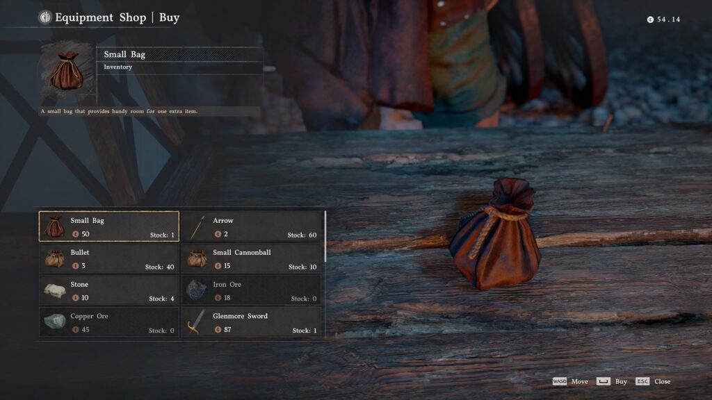 紅の砂漠のショップで拡張バッグ（小）を購入している画面